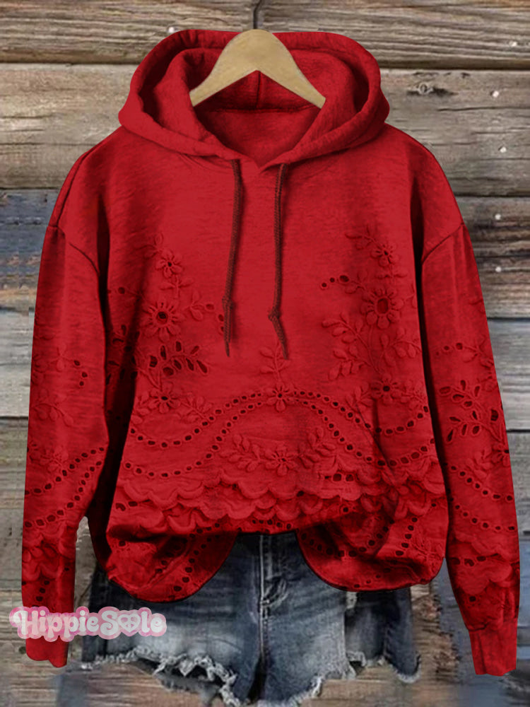 Women's Floral Textured Art Patterns Prints Casual Pocket Hooded Sweatshirt