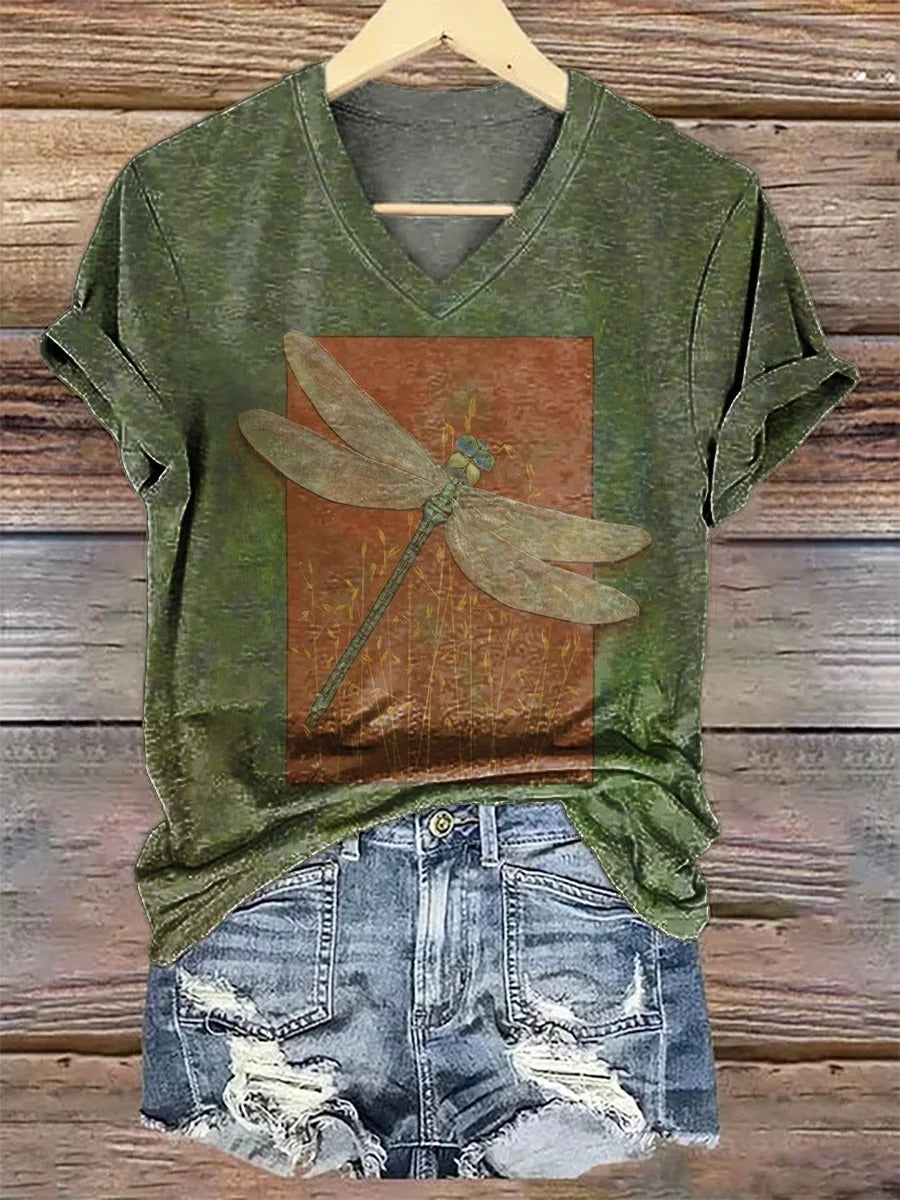 Women's Dragonfly V-Neck Casual T-Shirt