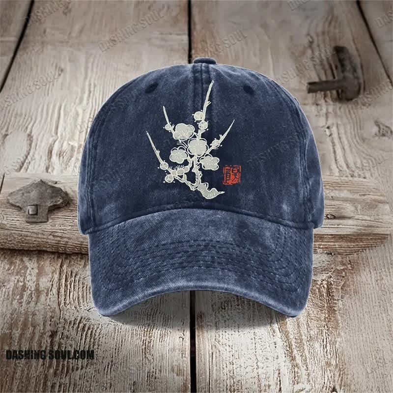 Plum Blossom Japanese Art Print Washed Cap