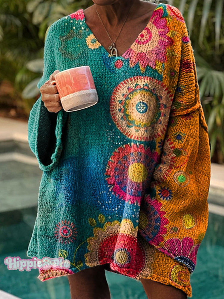 Vintage Love And Peace Flower Art Print Casual Sweatshirt