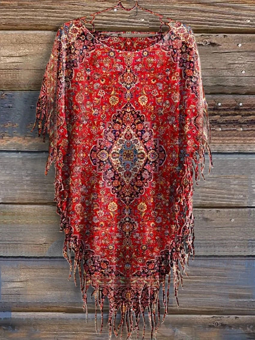 Vintage Ethic Print V-neck Casual T-Shirt