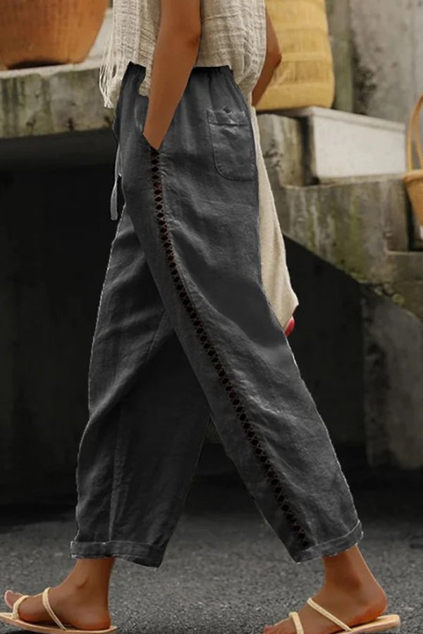 Casual Hollow Out Lace Patch Linen Pants