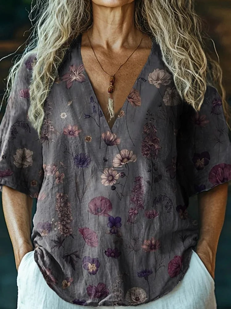 Women's Art Painting Hippie Print V-Neck T-Shirt