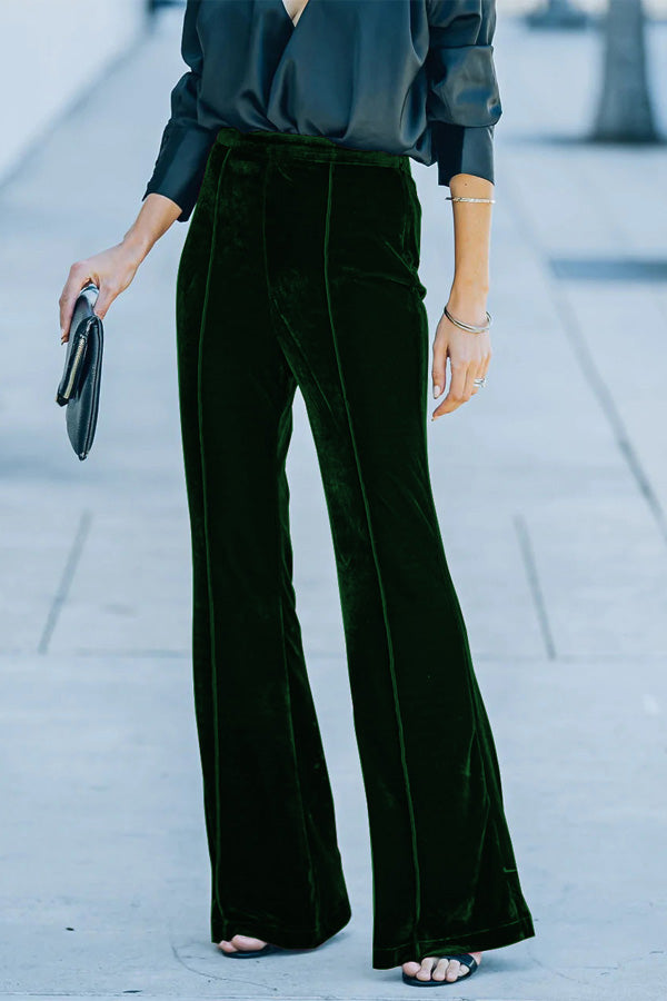 Solid High Waist Velvet Pants