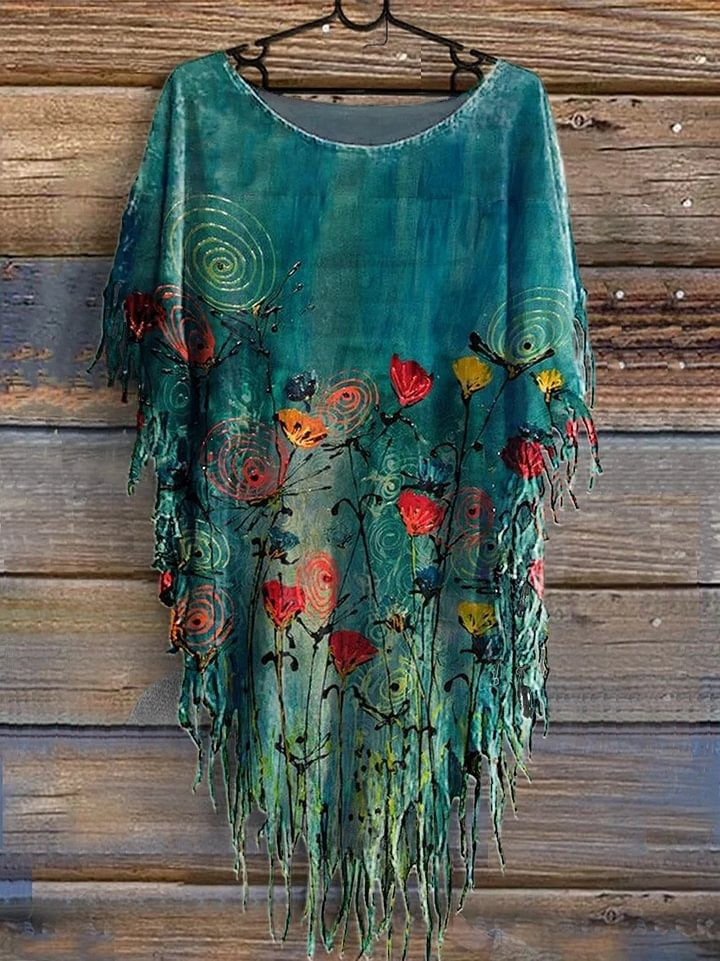 Women's Floral Pattern Art Print Casual Cotton Linen Shirt