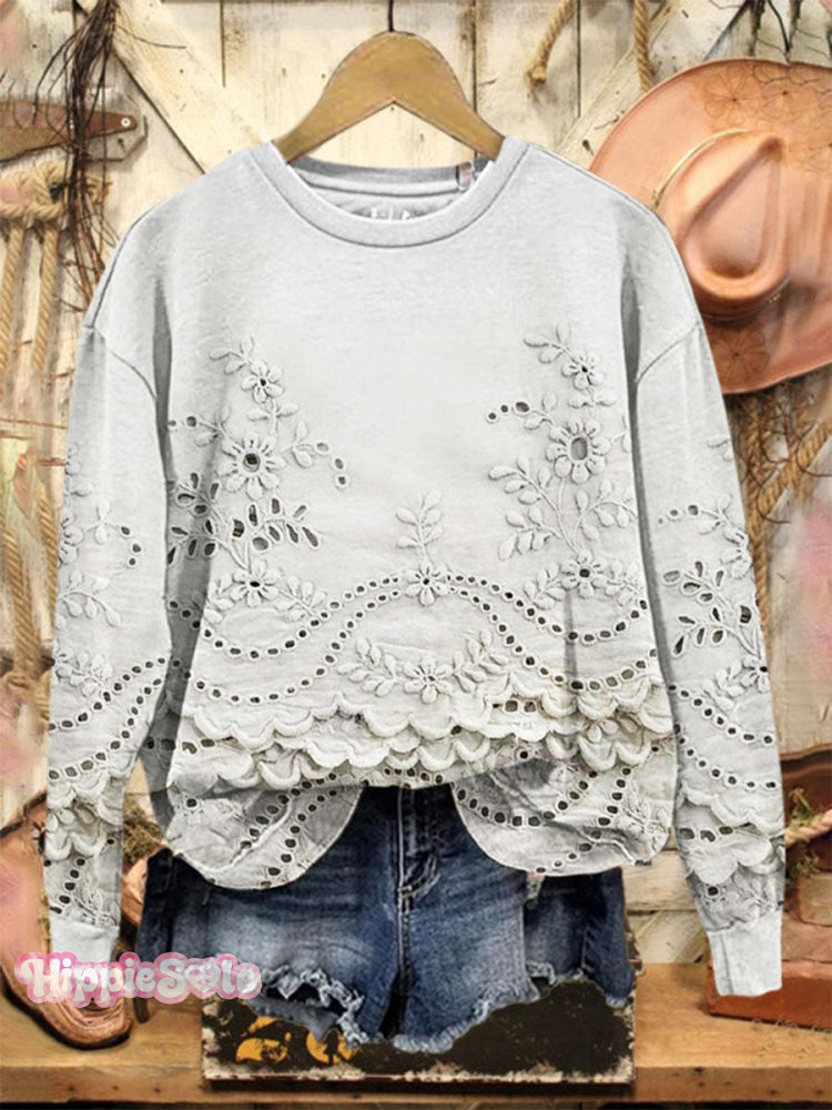 Vintage Lovely Lace Floral Pattern Art Print Casual Sweatshirt