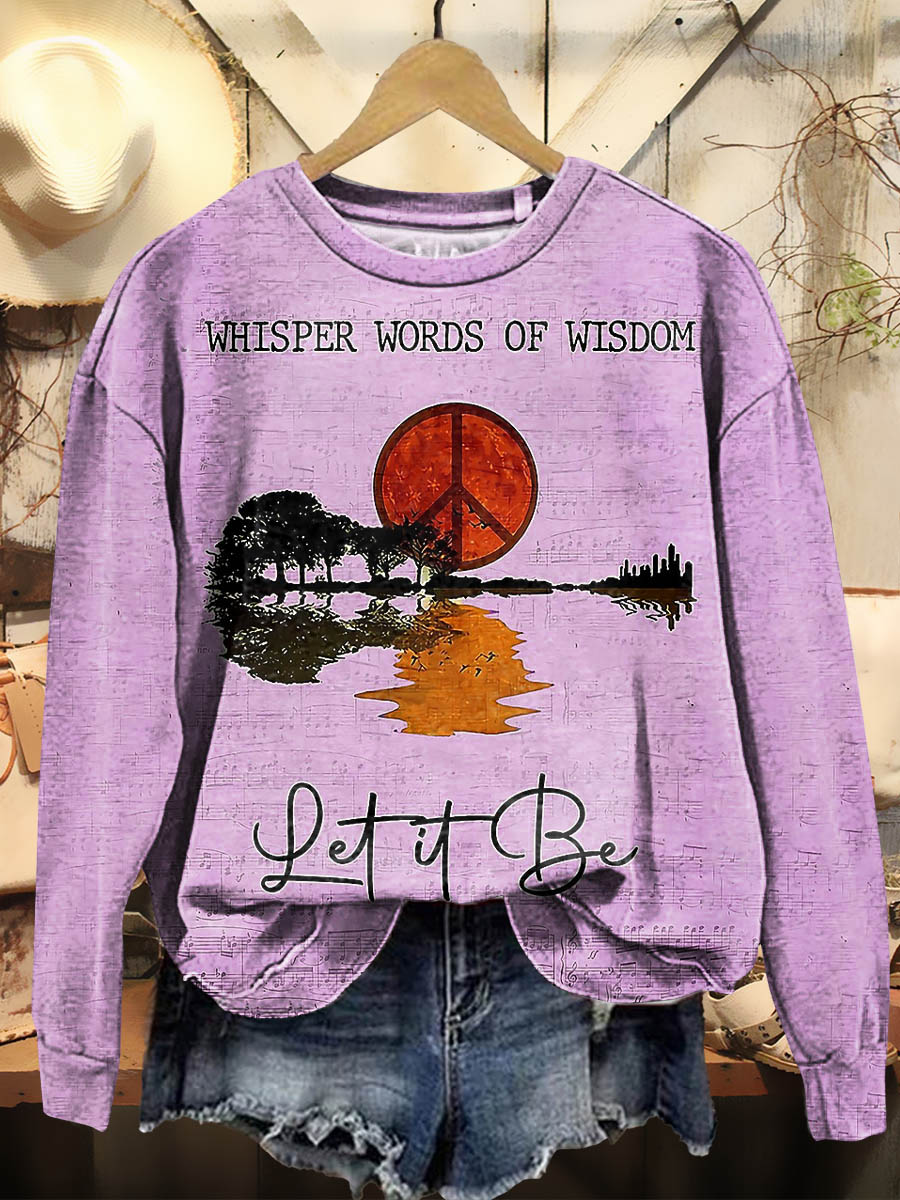 Women's Hippie Whisper Words Of Wisdom Print Casual Crew Neck Sweatshirt