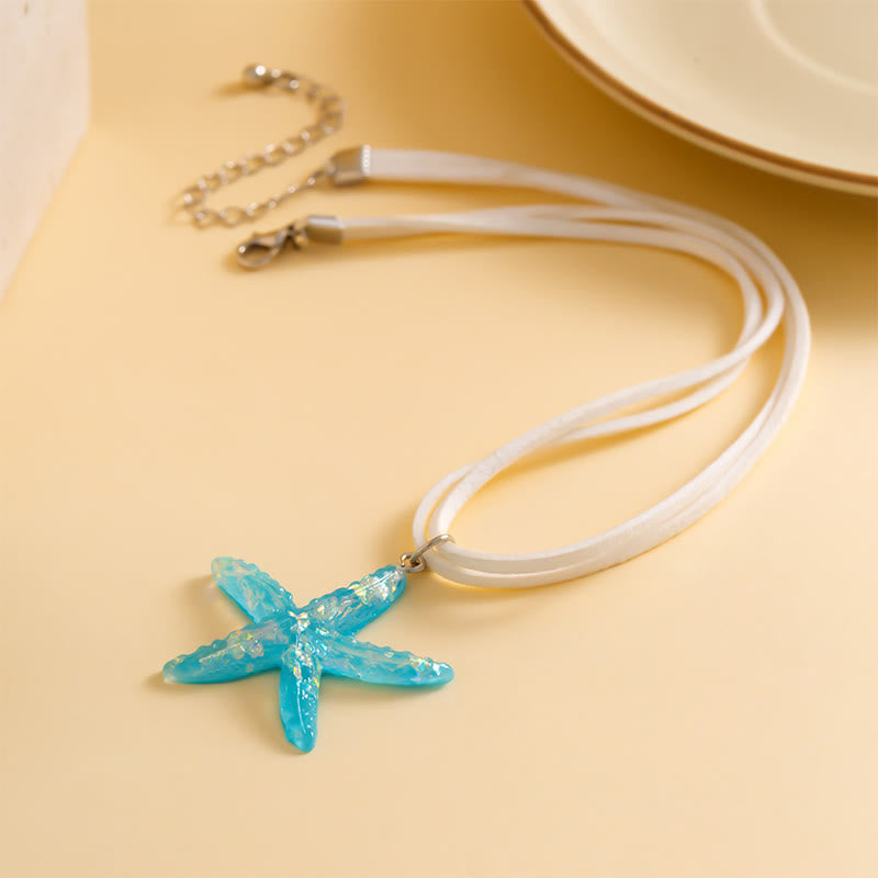 Dashingsoul Bohemian Rainbow Color Resin Pendant Starfish Multi-layered Necklace