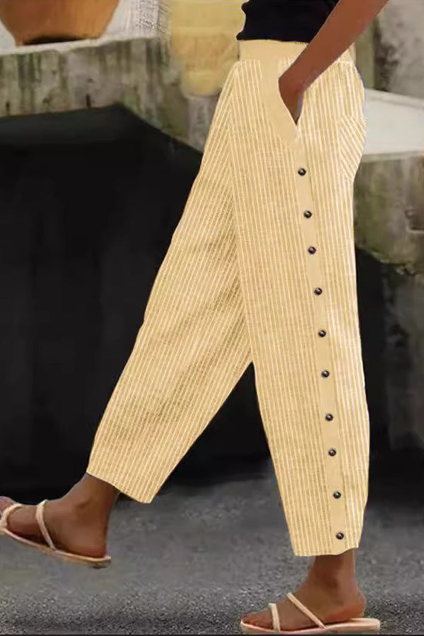 Striped Button Detailed Pants