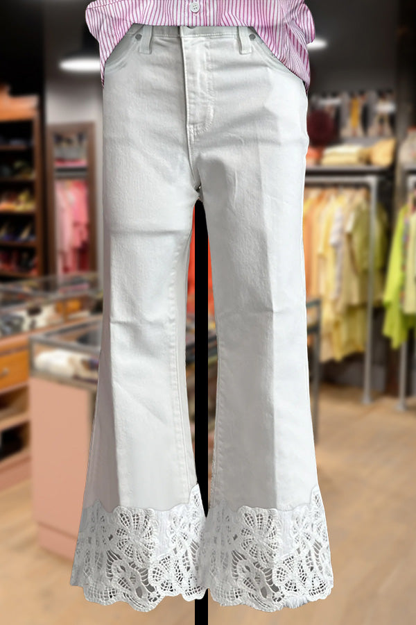 Elegant Lace Patch Cotton Pants