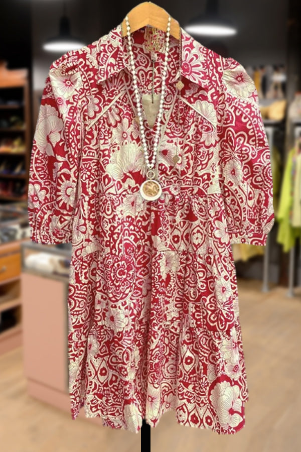 Vintage Floral Print Collared Dress