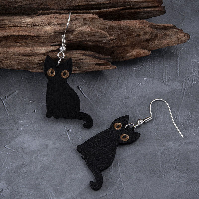 Dashingsoul Halloween Cute Black Cat Skull Cat Earrings