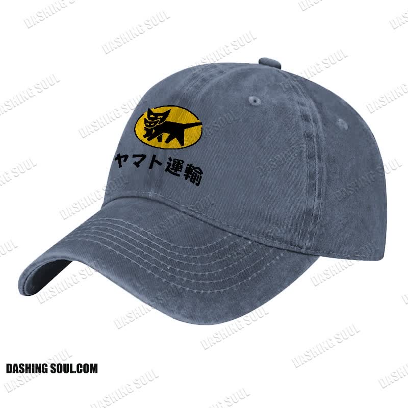 TA-Q-BIN Cat Vintage Print Washed Cap