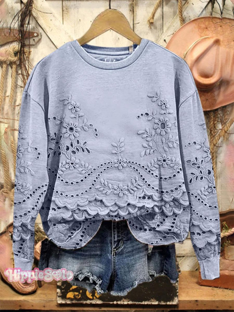Vintage Lovely Lace Floral Pattern Art Print Casual Sweatshirt
