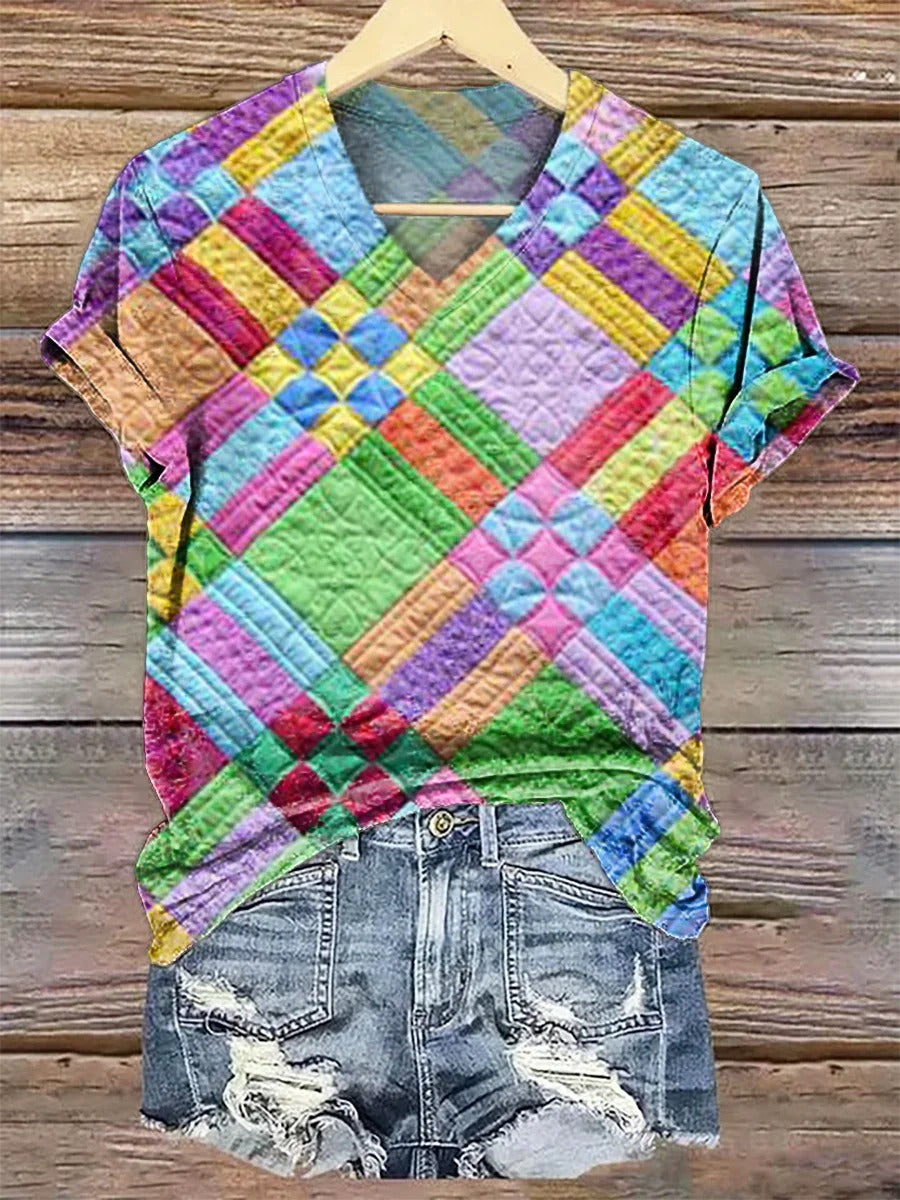 Colorful Checkered Print Casual Sweatshirt