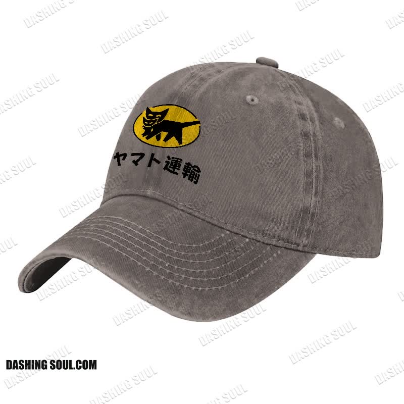 TA-Q-BIN Cat Vintage Print Washed Cap