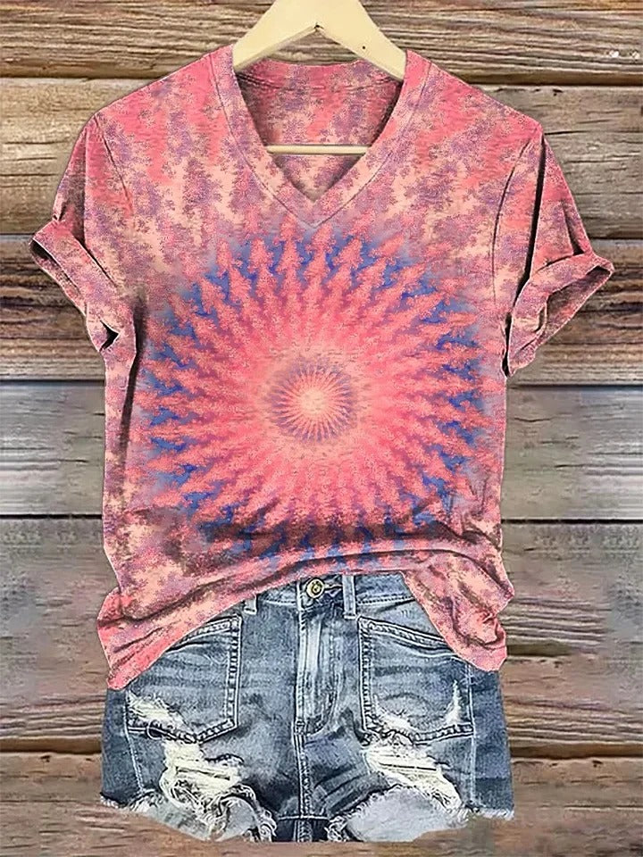 Women's Colorful Kaleidoscope Hippie Print Long Sleeve Shirt