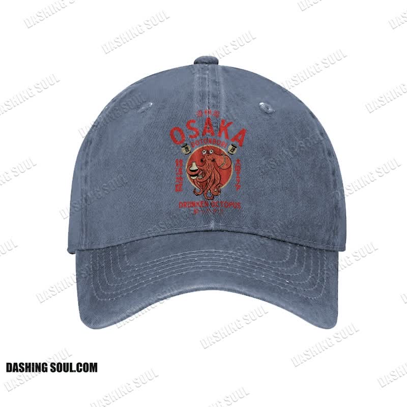 OSAKA Dotonbori Octopus Japanese Design Vintage Print Washed Cap