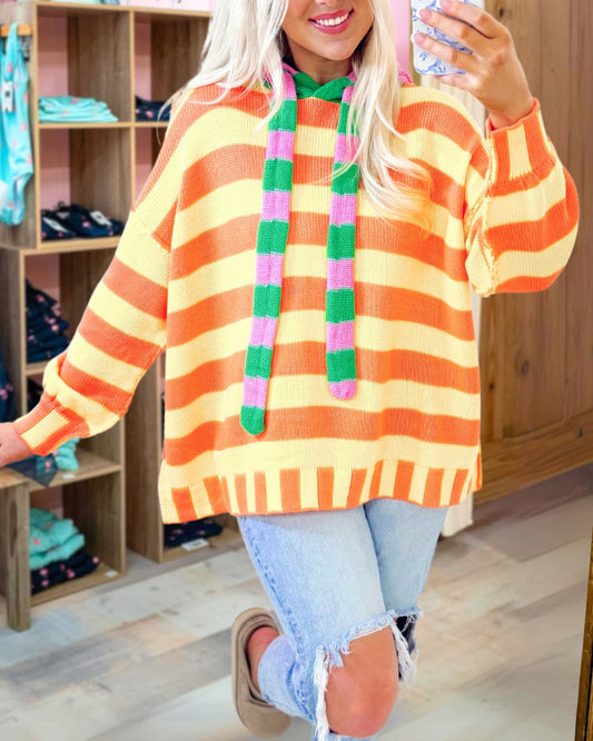 Vibrant Striped Hooded Sweater