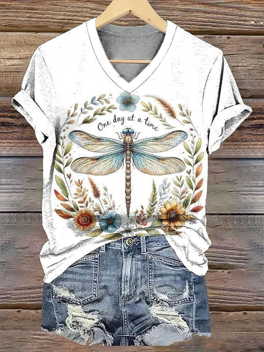 Women's Dragonfly V-Neck Casual T-Shirt