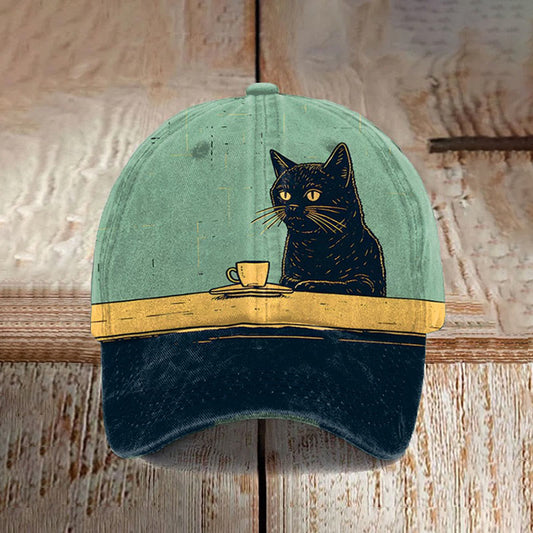 Dashingsoul Chilling Coffee Cat Print Cap