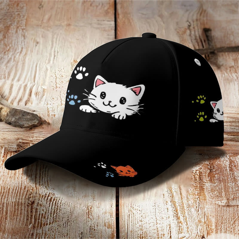 Dashingsoul Cute cat and footprints print Cap