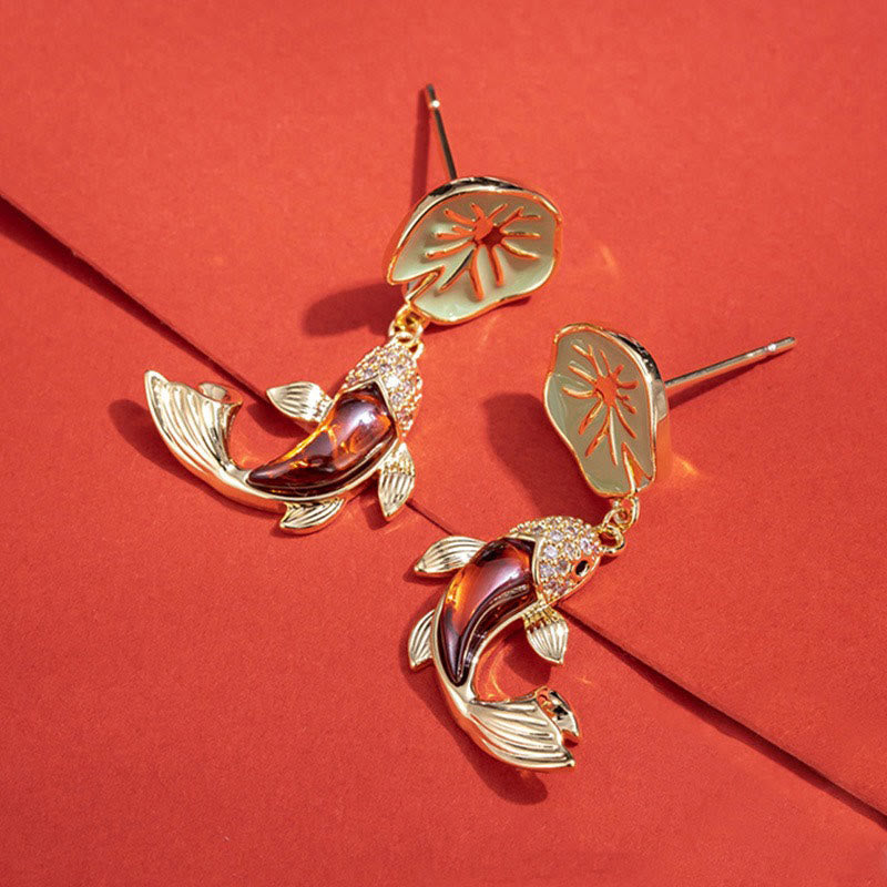 Dashingsoul Japanese Lotus Leaf Koi Earrings