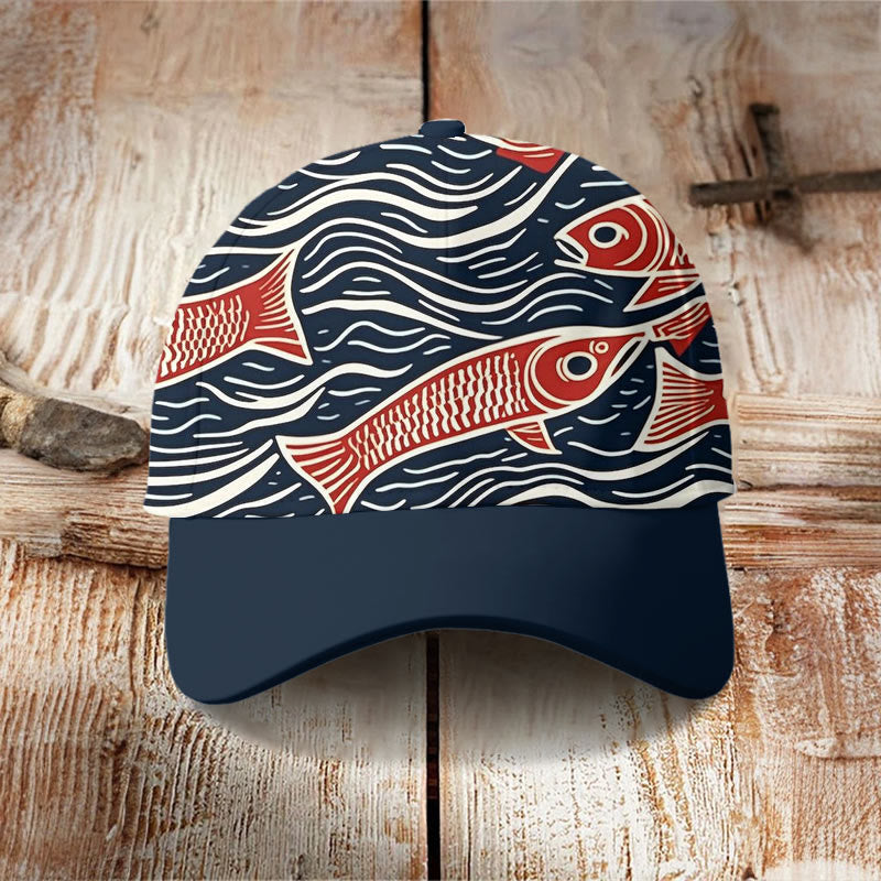 Dashingsoul Funny Wavy Abstract Fish Art Print Casual Cap