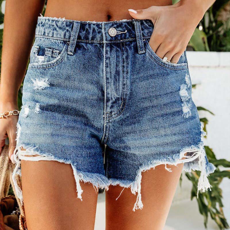 Dashingsoul Simple Casual Tassel Ripped Denim Shorts