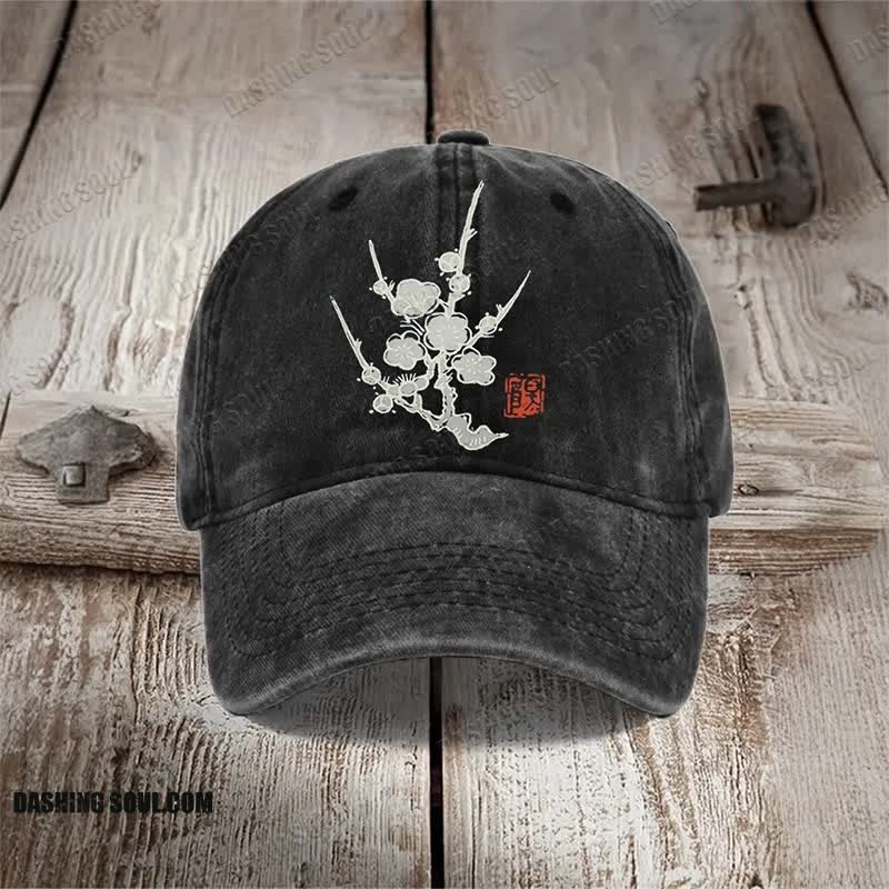 Plum Blossom Japanese Art Print Washed Cap