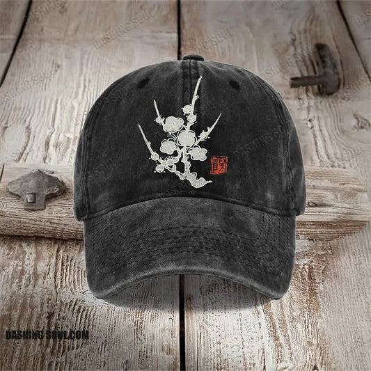 Plum Blossom Japanese Art Print Washed Cap