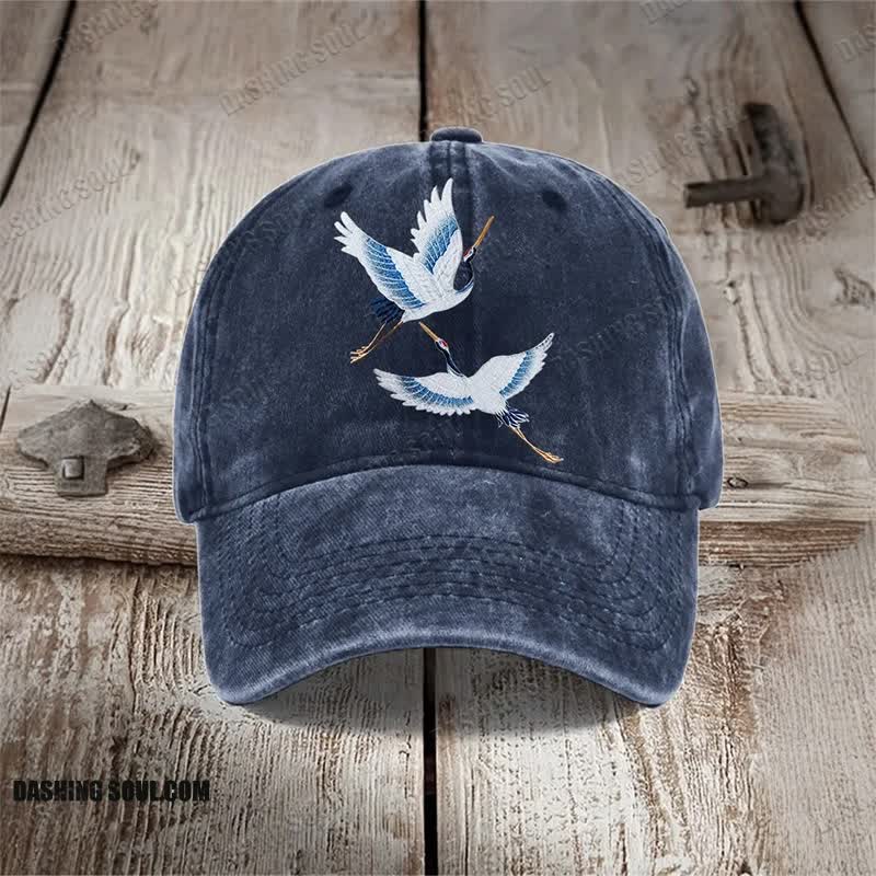 Japanese Flying Cranes Art Print Washed Cap