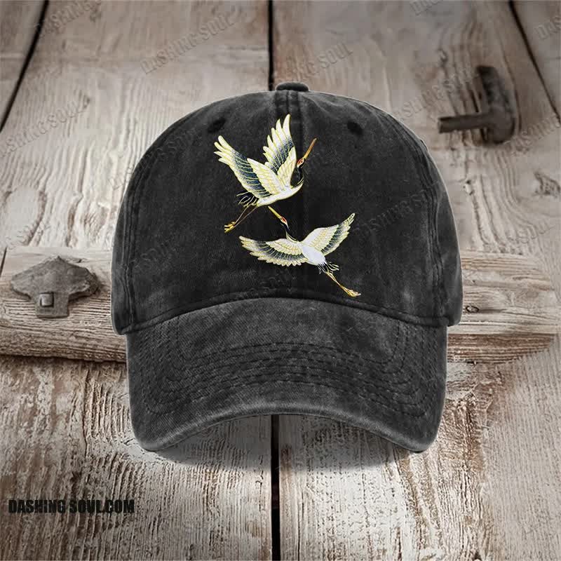 Japanese Flying Cranes Art Print Washed Cap