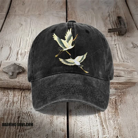 Japanese Flying Cranes Art Print Washed Cap