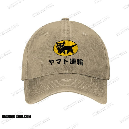 TA-Q-BIN Cat Vintage Print Washed Cap