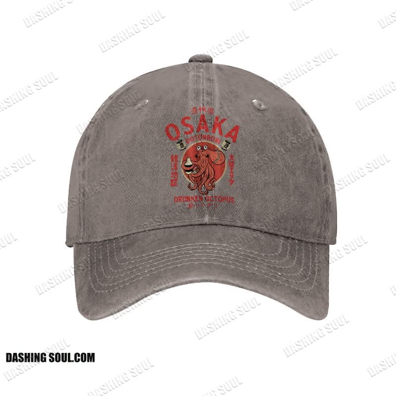 OSAKA Dotonbori Octopus Japanese Design Vintage Print Washed Cap