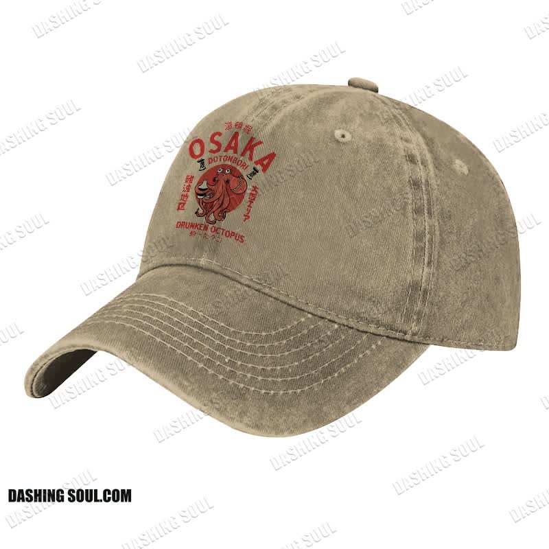 OSAKA Dotonbori Octopus Japanese Design Vintage Print Washed Cap