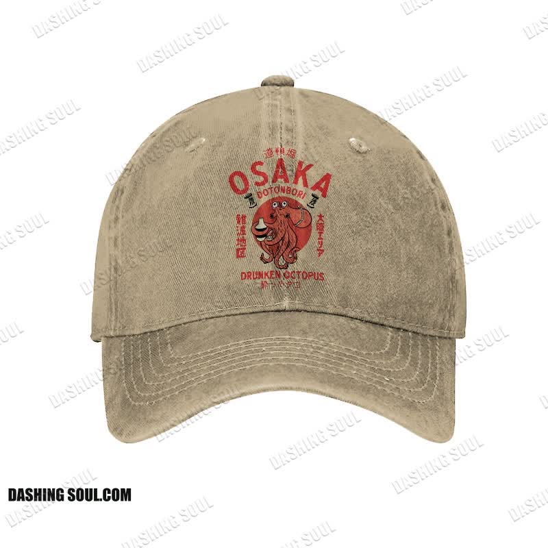 OSAKA Dotonbori Octopus Japanese Design Vintage Print Washed Cap