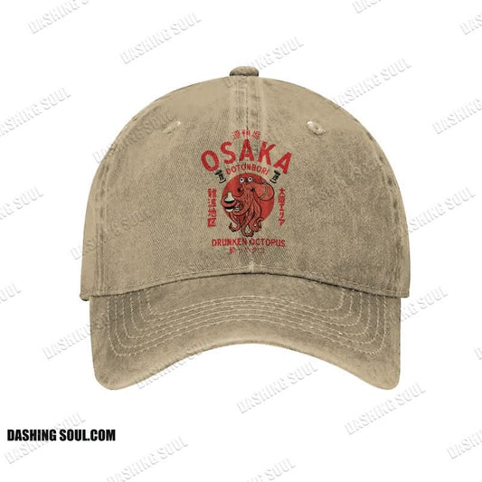 OSAKA Dotonbori Octopus Japanese Design Vintage Print Washed Cap