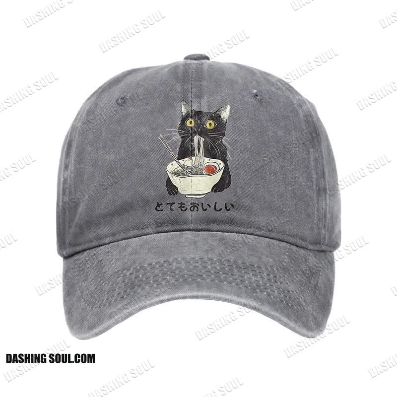 Unisex 100% Cotton Cats Eat Ramen Noodles Vintage Print Cap
