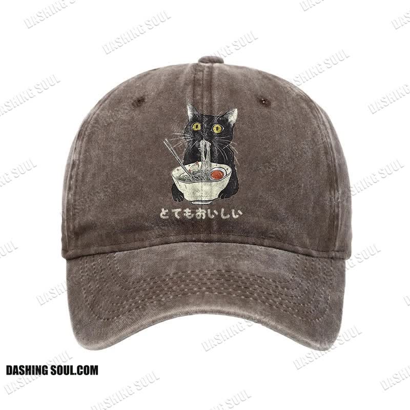 Unisex 100% Cotton Cats Eat Ramen Noodles Vintage Print Cap