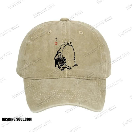 Unisex 100% Cotton Grumpy Frog Matsumoto Hoji Vintage Print Cap
