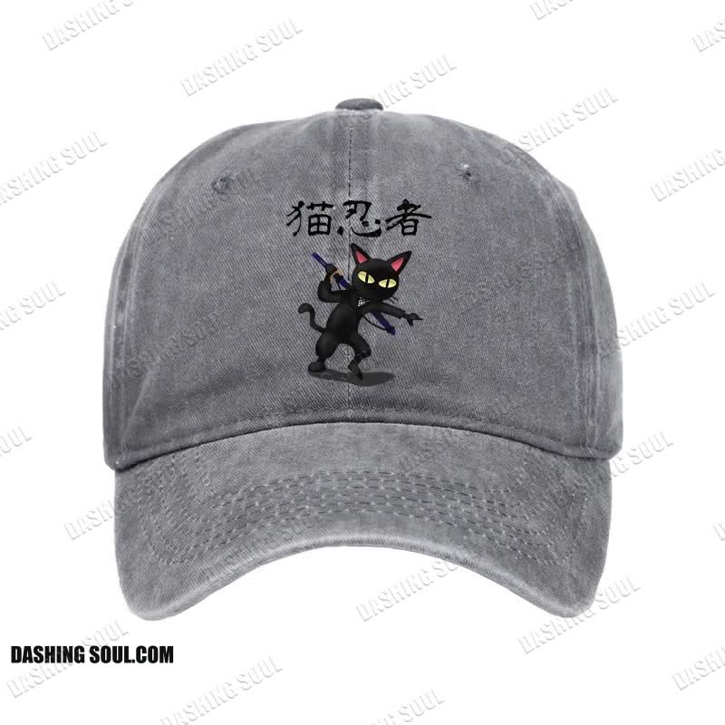 Unisex 100% Cotton Ninja Cat Vintage Print Cap