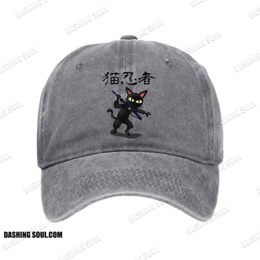 Unisex 100% Cotton Ninja Cat Vintage Print Cap