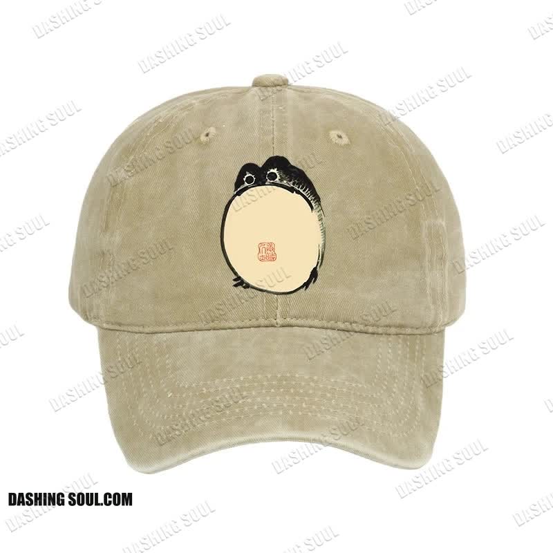 Unisex 100% Cotton Grumpy Frog Japanese Vintage Print Cap