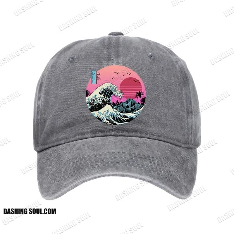 Unisex 100% Cotton Japanese The Great Retro Wave Vintage Print Cap
