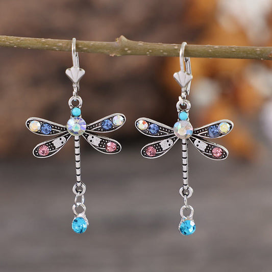 Women's Fashion Colored Dragonfly Earrings