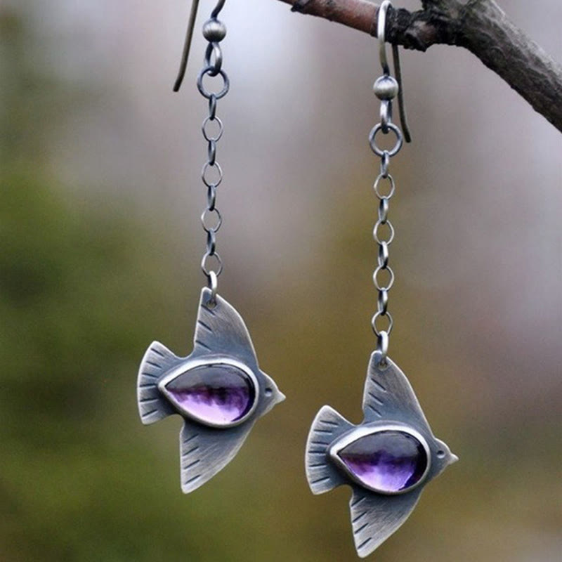 Women's Elegant Crystal Gem Swallow Dangling Earrings