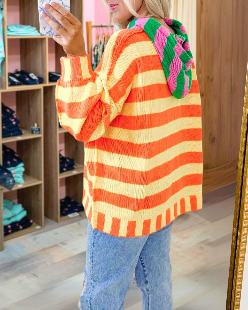 Vibrant Striped Hooded Sweater