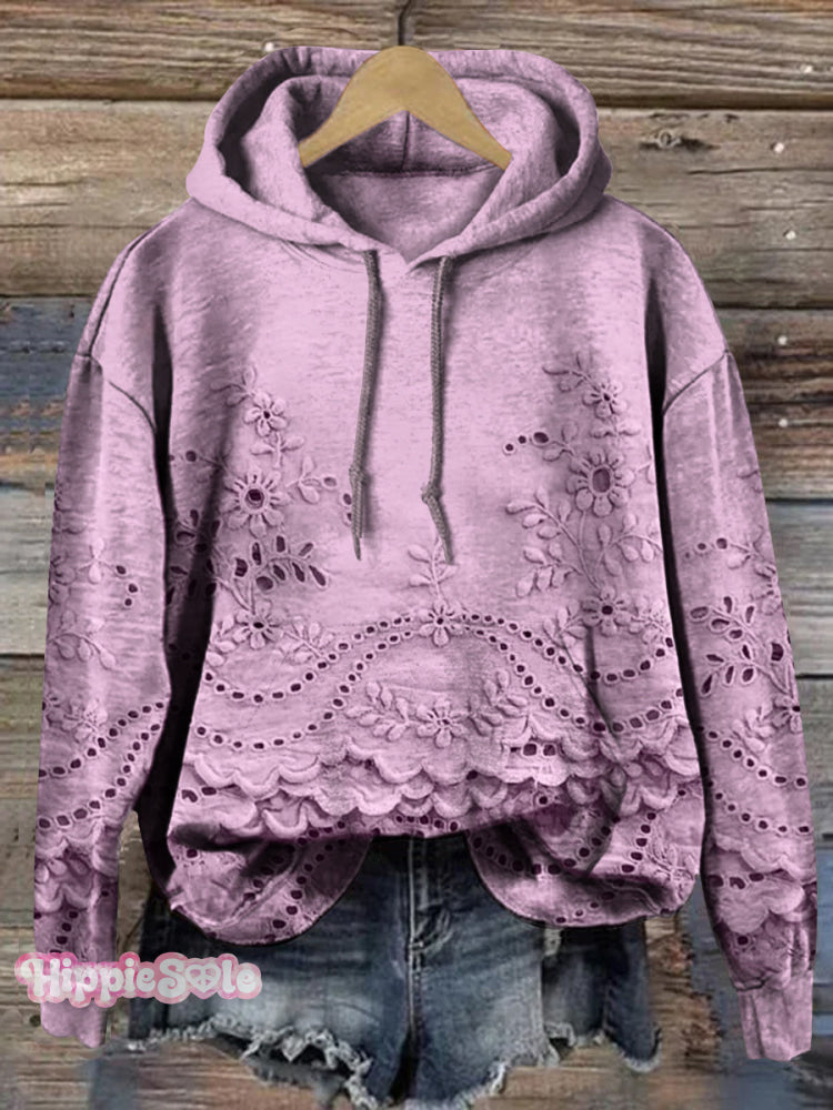 Women's Floral Textured Art Patterns Prints Casual Pocket Hooded Sweatshirt